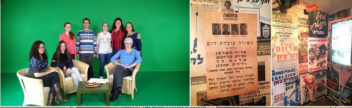 מימין: כרזות מבצעי המחתרות כנגד המחנה הבריטי בשרונה, משמאל : באולפן שבח מופת, מראיינים את מילי ממלוק נכדתו של הרוקח איזידור ממלוק משרונה מימין: כרזות מבצעי המחתרות כנגד המחנה הבריטי בשרונה, משמאל : באולפן שבח מופת, מראיינים את מילי ממלוק נכדתו של הרוקח איזידור ממלוק משרונה